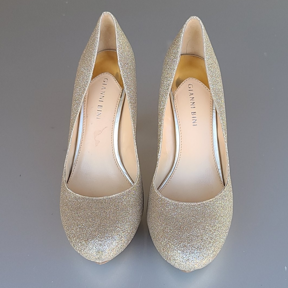 GIANNI BINI Jeanna Champagne Glitter Platform Heels 9.5 Pumps Stilettos - Picture 4 of 16